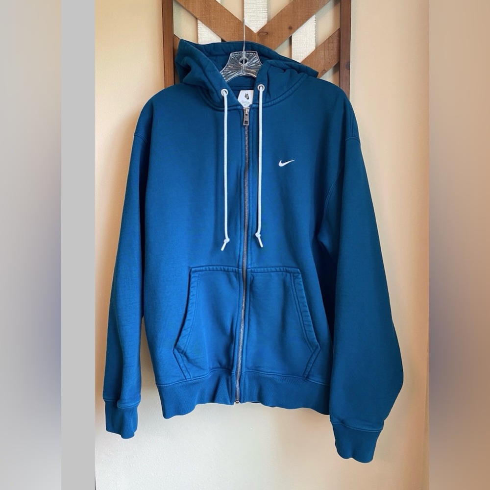 EUC Nike MT M Tall Solo Swoosh Full Zip Hoodie Sweatshirt Teal Blue Heavyweight